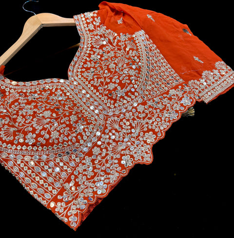 Georgette base embroidery work with sequins and stones work all over lehnga and crop top designer blouse and Georgette embroidery dupatta