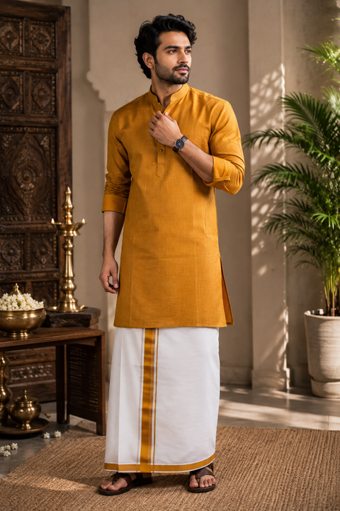 Woven Cotton Kerala Mundu / Dhoti in White ( 3.75 mtrs )Kurta not included,slight variation is possible