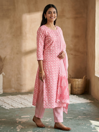 Size 38 Cotton Rayon Based  Embroidery Printed Kurti With Plazo pants & Dupatta