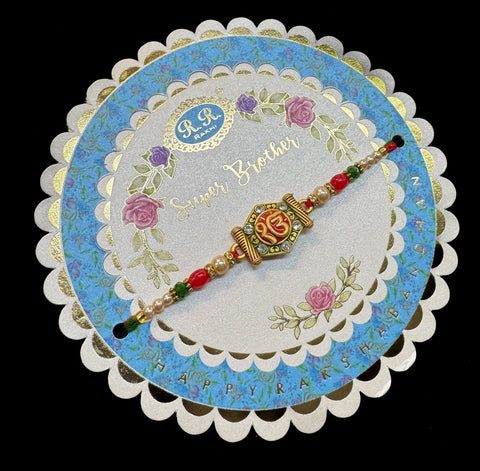 Beautiful Stone Work Rakhi in nice pack gift card