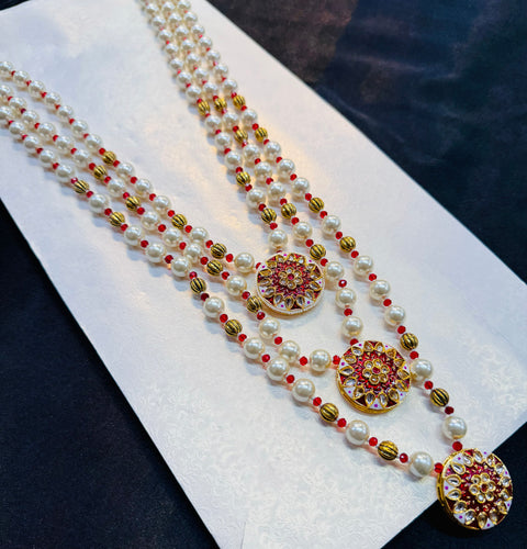 Meenakari work with kundan stones and Pearls beautiful mala for groom sherwani