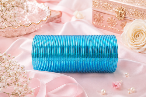 Sky Blue color Shiny Metal Bangles , 3dozen In One Set  (slight variation in color may occur )