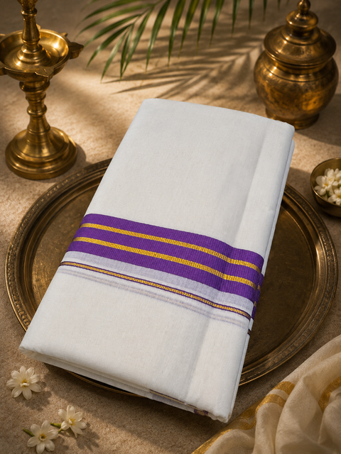 Woven Cotton Kerala Mundu / Dhoti in White ( 4 mtrs )Kurta not included,slight variation is possible