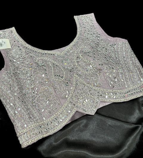 Stones and mirror work designer Blouse with netting shimmer work  design heavy flared lehnga and netting dupatta
