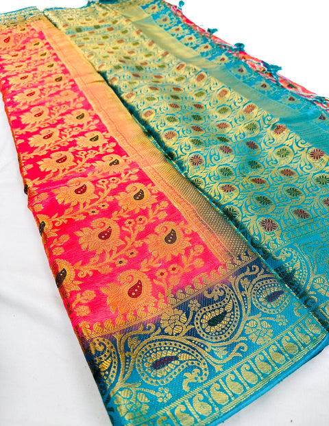 Brocade silk beautiful design Saree with contrast Pallu & Blouse