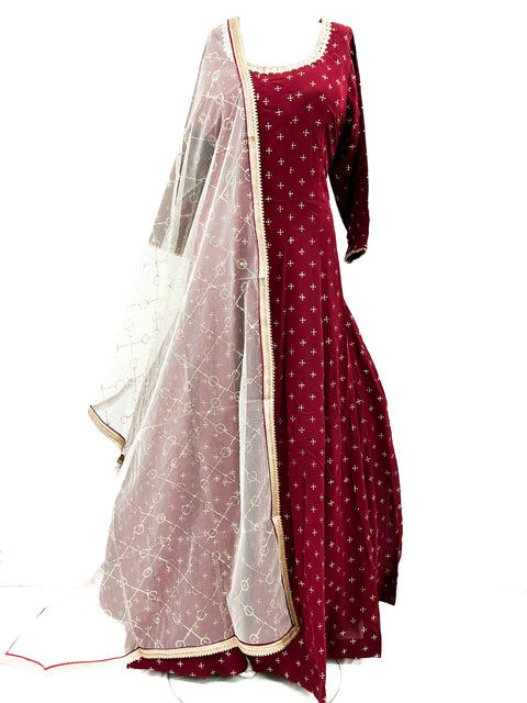 Georgette Based Mukaish Work Gown with netting based Sequinned work Dupatta