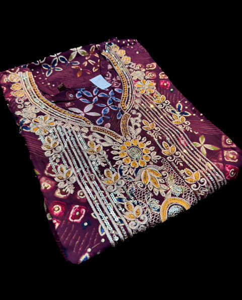 Pure Rayon based embroidered neck printed kurti
