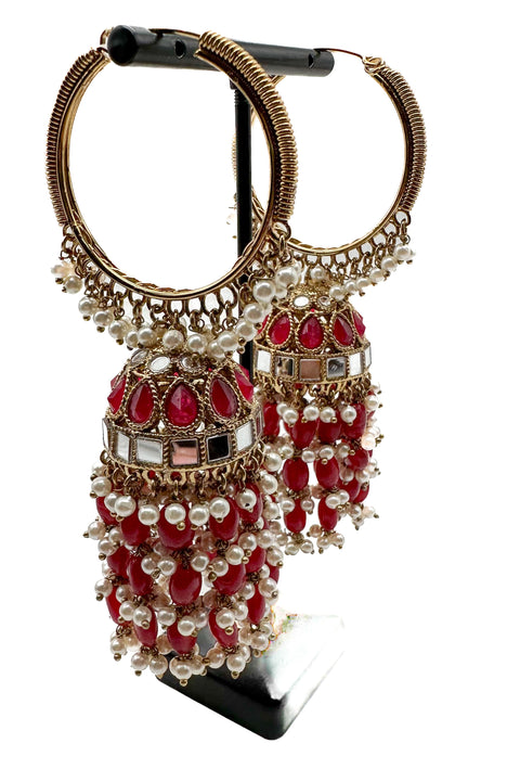 Pearls hanging with mirror work beautiful heavy work designer Jhumka Balian