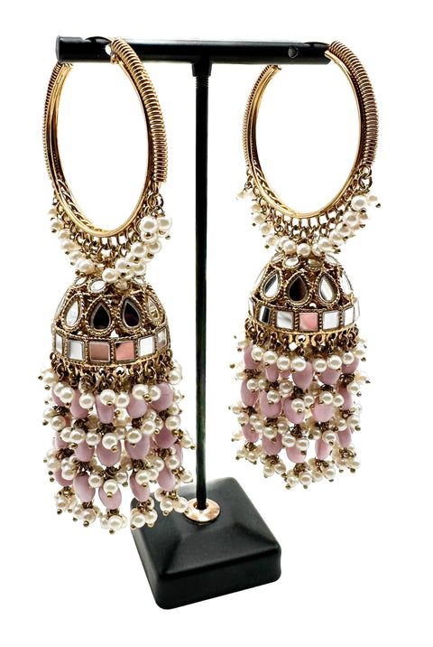 Pearls hanging with mirror work beautiful heavy work designer Jhumka Balian