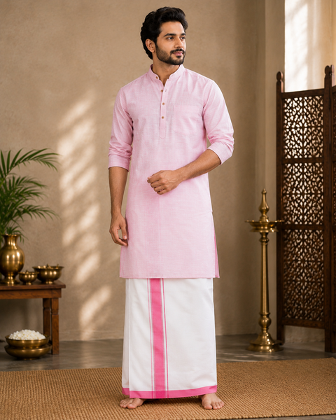 Woven Cotton Kerala Mundu / Dhoti in White ( 3.75 mtrs )Kurta not included,slight variation is possible