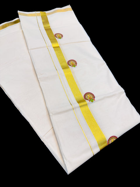 Woven Cotton Kerala Mundu / Dhoti in Off White ( 4 mtrs )