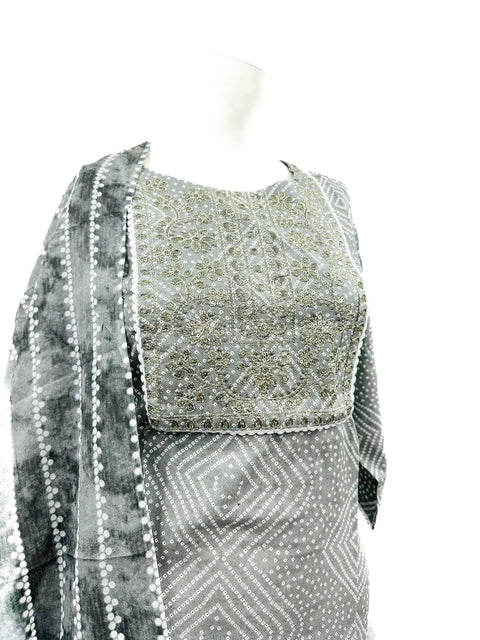 PURE & SOFT COTTON BASED DESIGNER EMBROIDERED & PRINTED WORK KURTI WITH PLAZO PANTS & DUPATTA