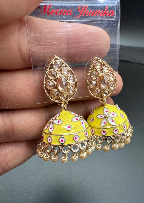 Polki Stone With Pearls Work Beautiful Meenakari Jhumka