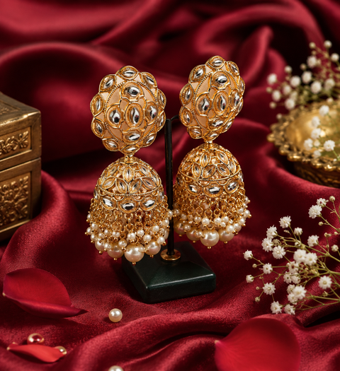 Kundan stone with Pearls work beautiful Jhumka