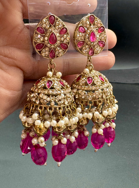 Beautiful polki stone  & Pearls work bigger jhumka (very lite weight)