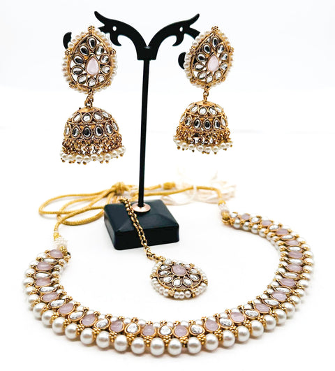 Kundan and Pearls work beautiful necklace set with Jhumka & Tikka