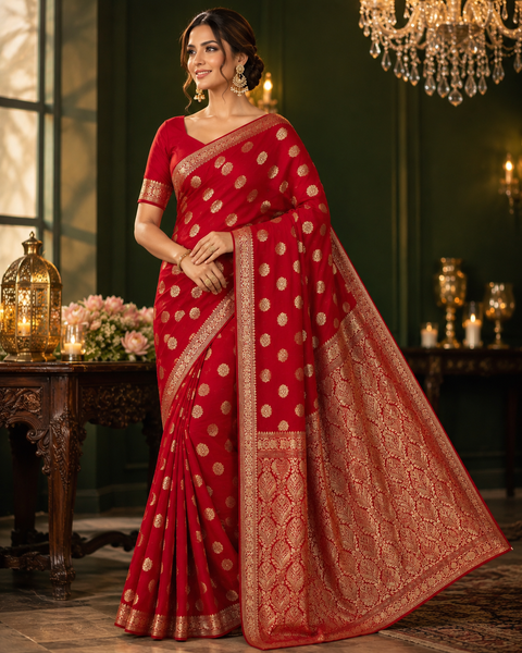 Very Soft Pure georgette chiffon based Beautiful zari work Banarasi look Saree(Blouse Shown Is For Reference Only. The Blouse Piece Is Included With The Saree As Unstitched Fabric)(slight variation in color and design is possible )