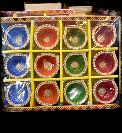 12 piece colour diya Natural Clay Traditional (Diwali Ke Diye) price per pack (slight variation in colors and design is possible )