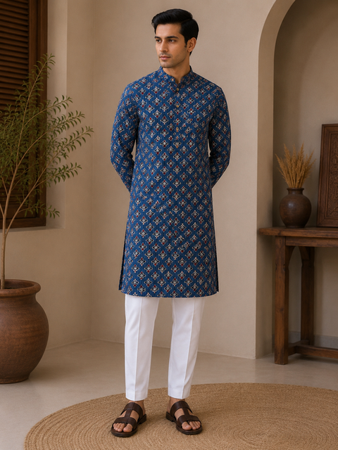 Pure cotton based Men’s Printed kurti (sizes mentioned in inches ,not according to the label on Kurti)size 44 kurti- Length 40 inches and size 46-length 42 inches ) Kurti only. Pants not included.