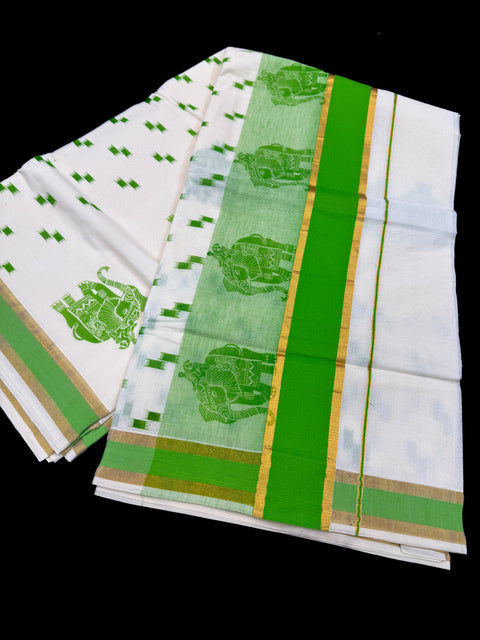KERALA KASAVU COTTON SAREE WITH BEAUTIFUL ELEPHANT PRINT