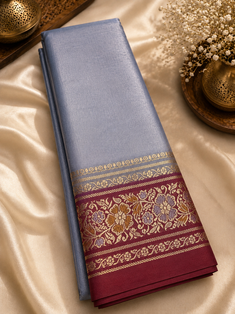 Plain silk Saree with contrast zari border and contrast plain Blouse, Model-Worn Blouse Is For Reference Only. Unstitched Blouse Piece Is Attached With Saree(Slight Variation In Color & Design Is Possible)
