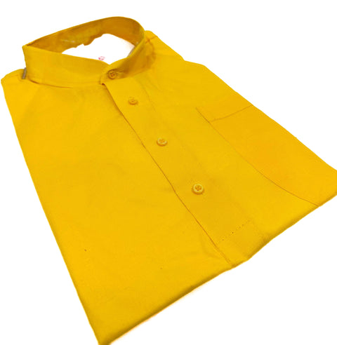 Yellow color Pure cotton based plain Kurta with white pajama