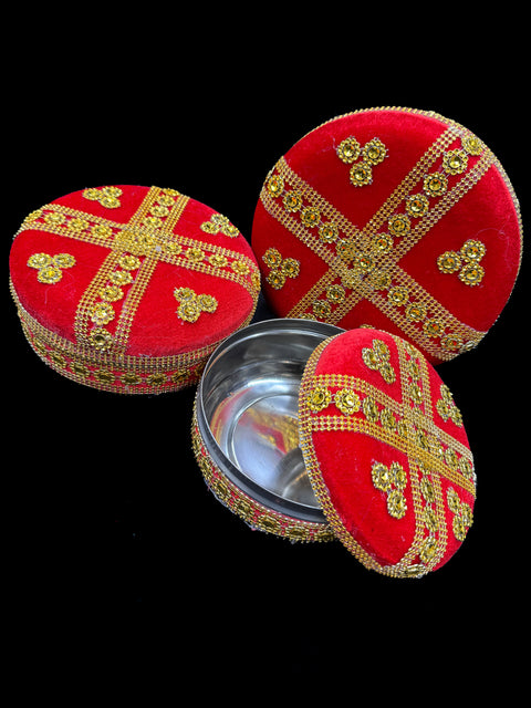 (Video clip attached) Set of Small , medium and Large size container /Printed Meenakari Steel Box/Stainless Steel Meenakari Container Box Set/Meenakari Steel Box – Pooja /wedding Celebrations