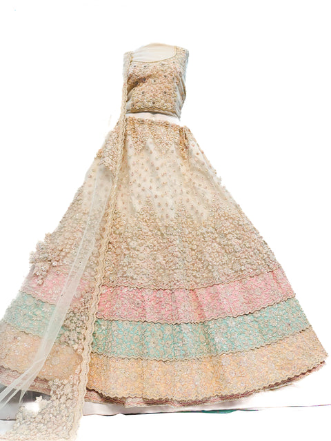 Netting based pearls with sequins work beautiful party wear lehnga with Ken Ken flared with designer blouse and dupatta