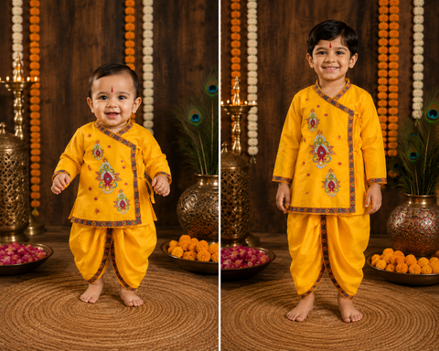 Cotton-Based Krishna Costume
Comfortable Krishna costume made with cotton-based fabric and comes with matching accessories. Slight variations in design, colour and accessories may occur.