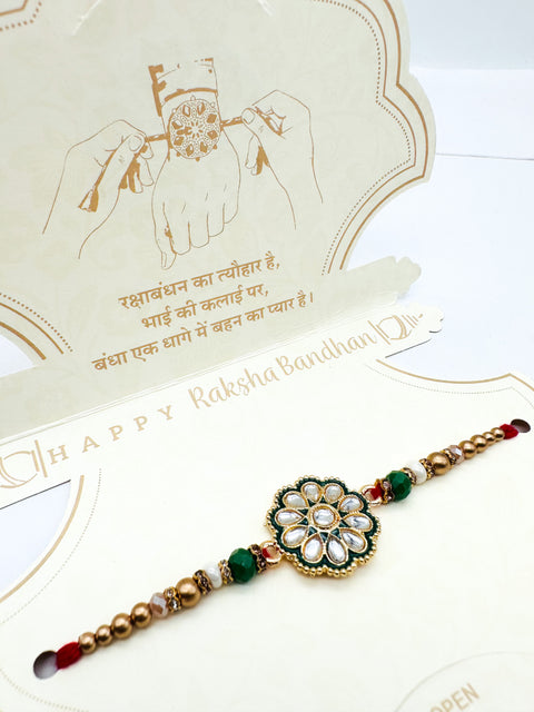 Beautiful Kundan stone Studded Rakhi In Beautiful Packing With beautiful message for Bhai