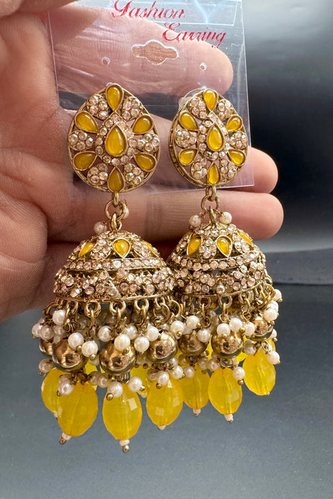 Beautiful polki stone  & Pearls work bigger jhumka (very lite weight)