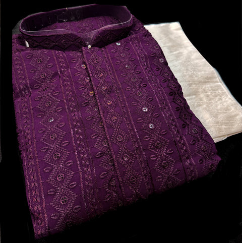 Pure Rayon Based Beautiful fine Embroidery Work At Front And Back With Sequins Work Designer Kurta & cream Pajama