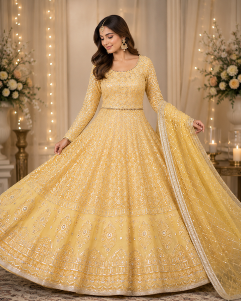 Georgette based lakhnavi embroidery work with sequins work all over lehnga and crop top designer blouse and Georgette sequined dupatta(slight variation in color and design is possible)
