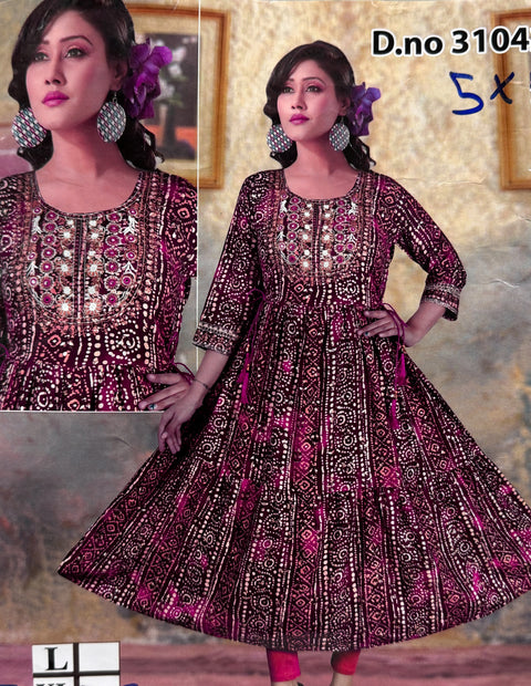 Pure Rayon base embroidered work  kurti