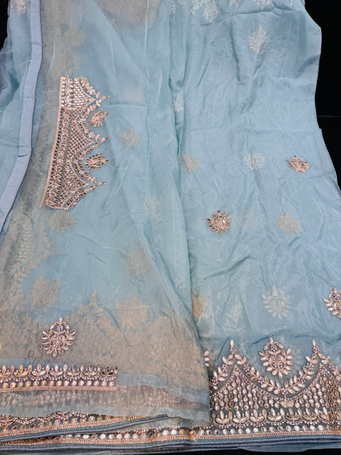 Pure and very soft organza Georgette  based embroidery work jaal all over with stone work & gotta patti beautiful Saree