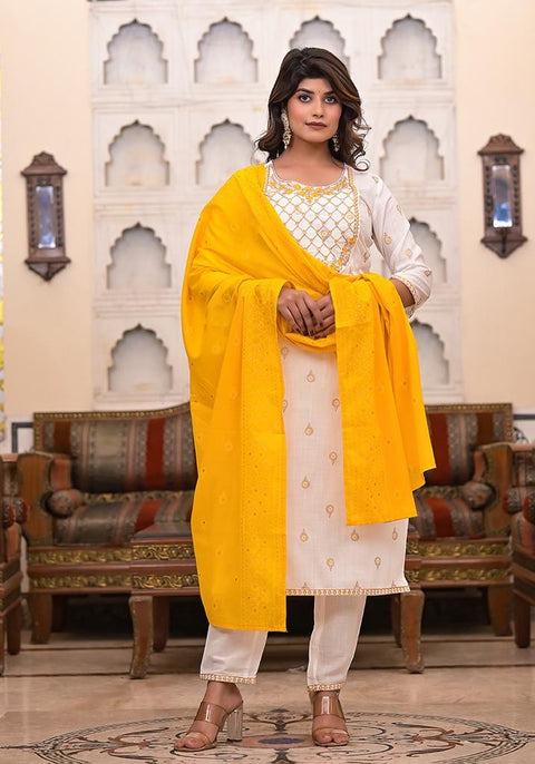 Pure & Soft Rayon Based Designer Embroidered & Printed Work Kurti With Plazo Pants & Dupatta