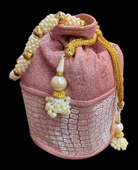 Shiny & pearls work hand bag /potli bag