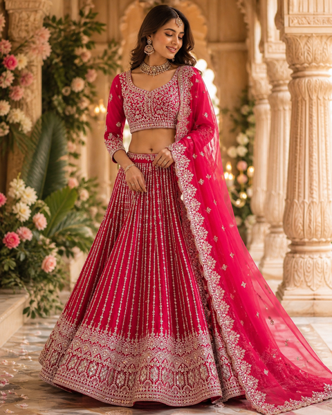Georgette based beautiful embroidery work blouse with sequins work all over lehnga and Georgette dupatta