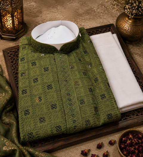 Pure Rayon Based Beautiful Embroidery Work At Front And Back With Sequins Work Designer Kurta & cream Pajama (slight variation in color & design is possible)