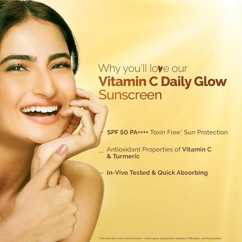 Mamaearth Vitamin C Daily Glow SPF 50 Sunscreen with PA+++ | Reduces Tanning & Gives Broad Spectrum Sun Protection | No Whitecast & Non-Greasy |50 g