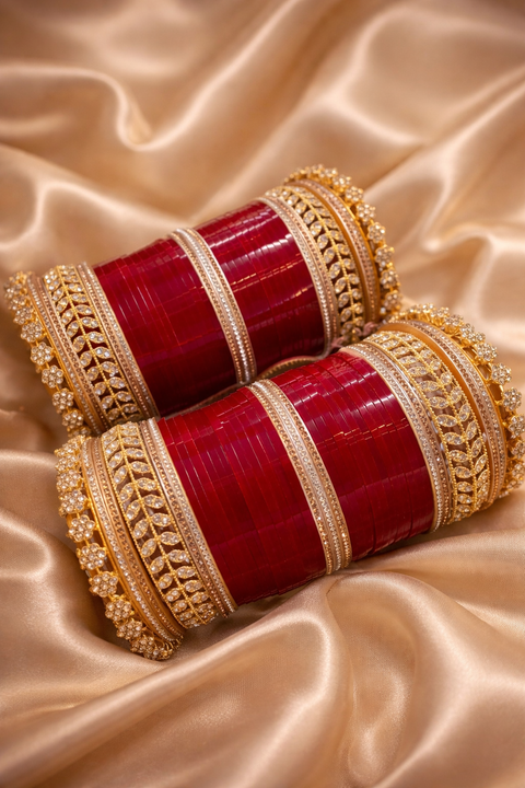Beautiful red bridal chooda with premium gold detailing 💫 Perfect for weddings & special occasions
