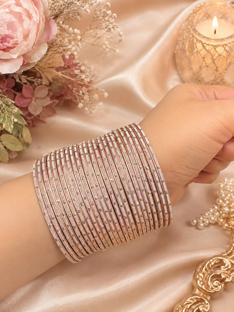 Golden Shimmer dotted metal bangles 2 dozen in 1 Set (slight variation in color & design may occur)