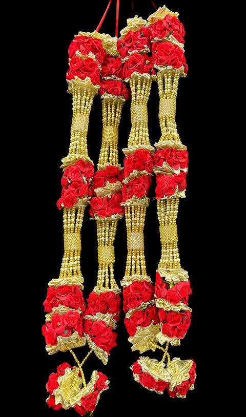 Red colour Wedding Garland/ Jaimala, Heavy artificial flowers with Pearl work (Comes in Pair)