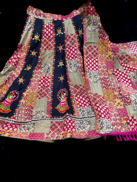 Size 38 and can be altered up to size40 ) Pure Rayon based full bigger flared Chaniya with beautiful blouse and printed Rayon Dupatta