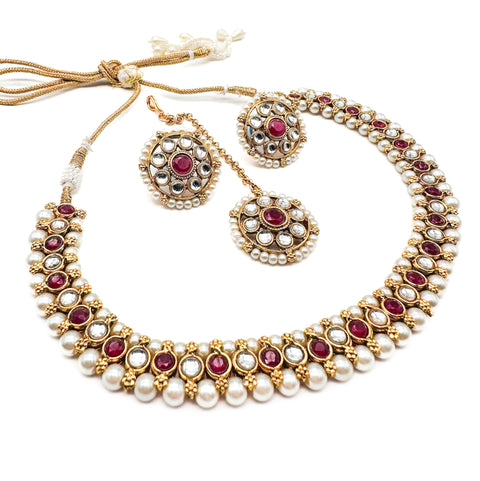 Kundan and Pearls work beautiful necklace set with Jhumka & Tikka
