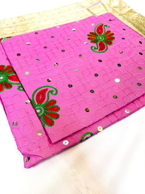 Cotton based Embroidery work Rumala Sahib Double Set With Palkan