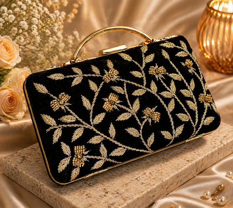 Handwork designer clutch bag with handle to carry with chain inside the clutch (can be attached or detached)