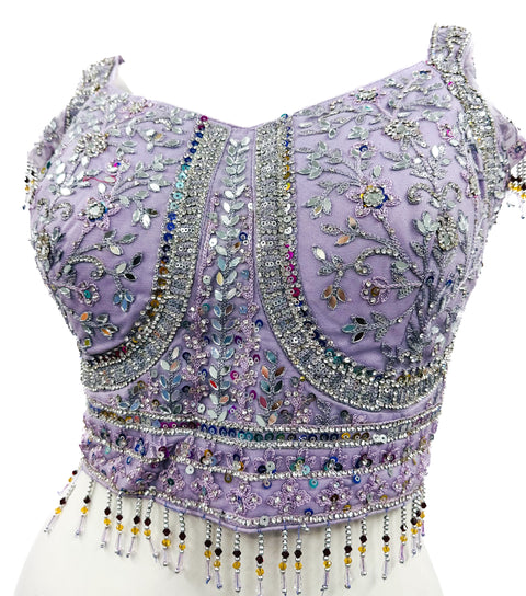 Mirror with stone work heavy hand work designer blouse with heavy mirror work multiflared lehnga & Dupatta