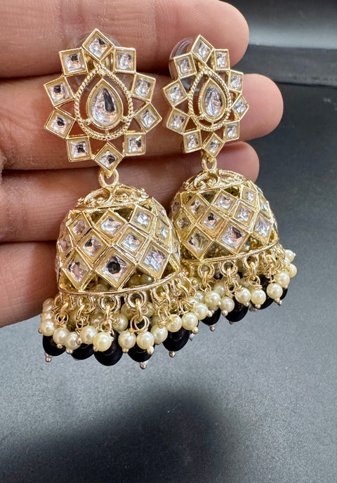 Polki stone with pearls and meenakari work beautiful Jhumka