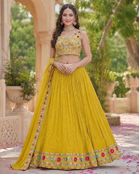 Georgette based embroidery with hand work crop top designer blouse with lehnga and Georgette dupatta;slight variation in color and design is possible )